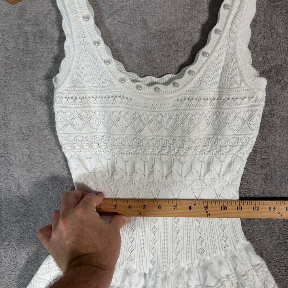 Ancosti White Pointelle Knit Pearl Embellished Fit Flare Mini Dress Angelcore S - Picture 10 of 11